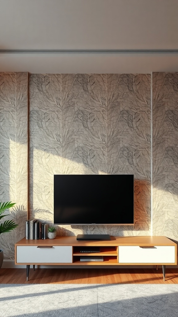 accent wallpaper behind the tv