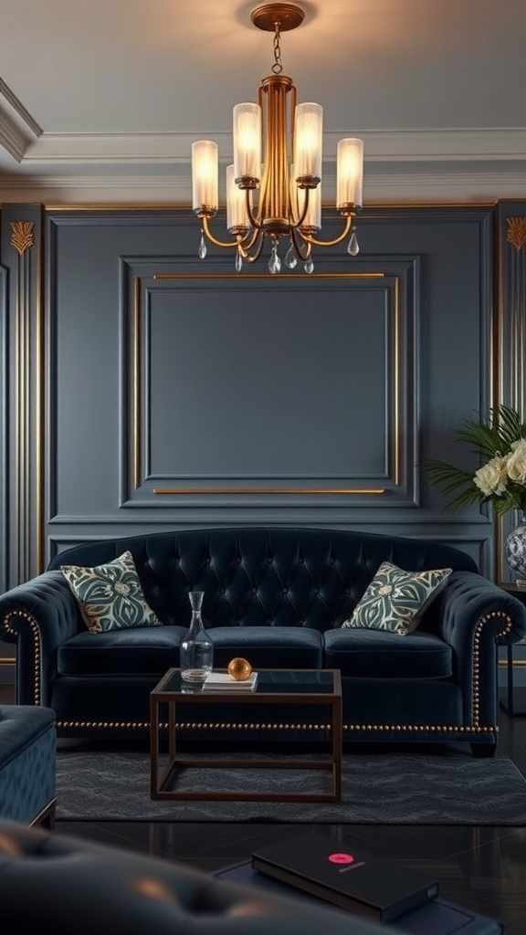 art deco elegance with dark blue