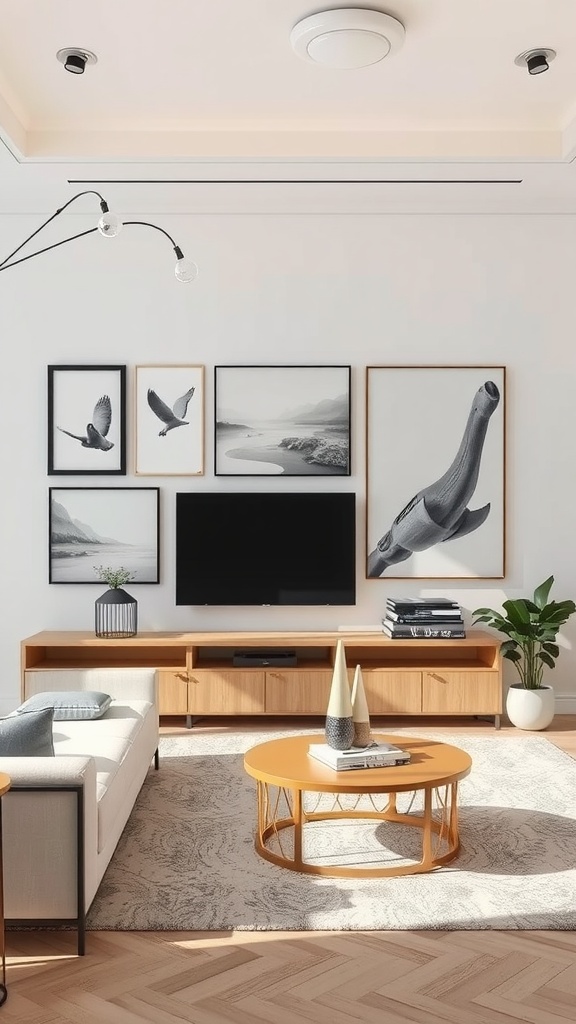 beige and gray gallery wall