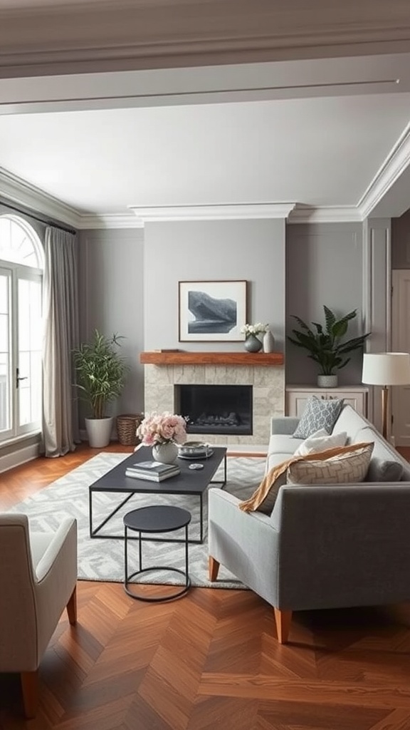 beige and gray transitional spaces