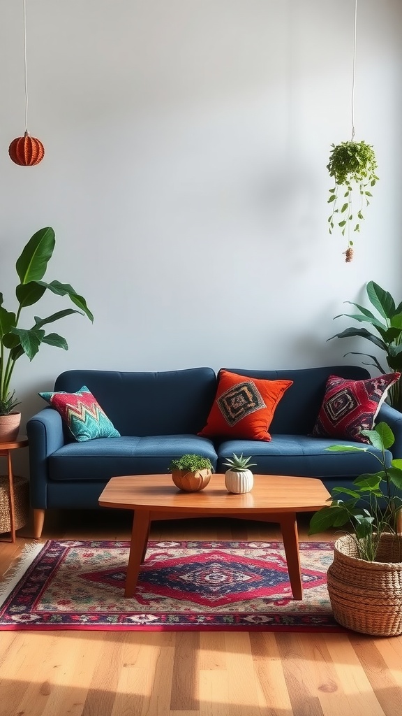bohemian escape with dark blue textiles