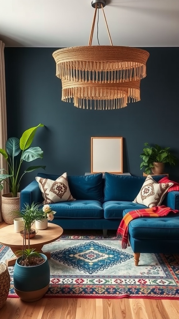 bohemian vibes and indigo sofas