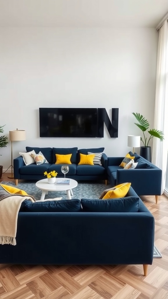 bold contrast with dark blue