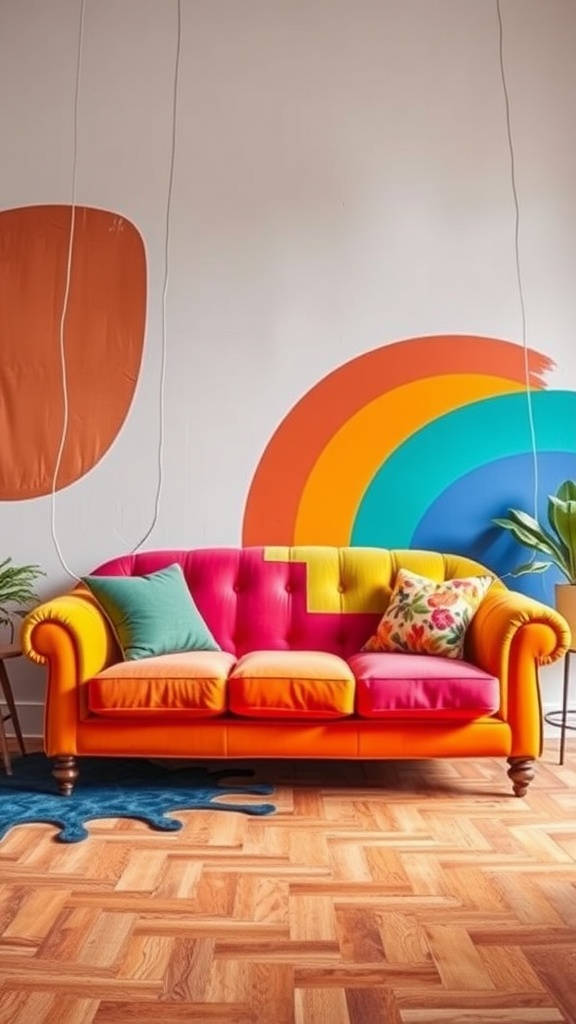 brightly colored sofa with artistic flair