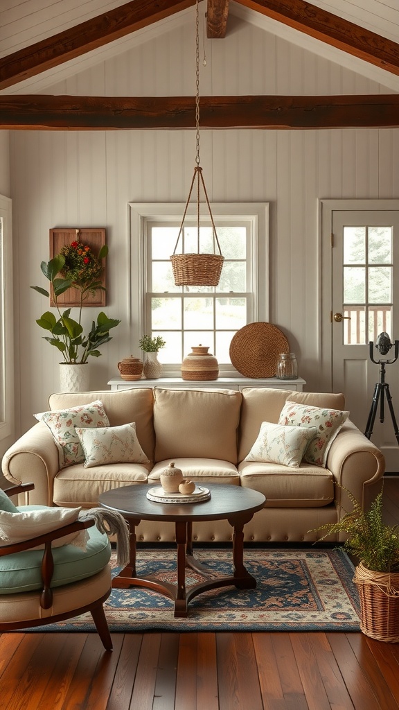 charming cottage style with light brown sofa