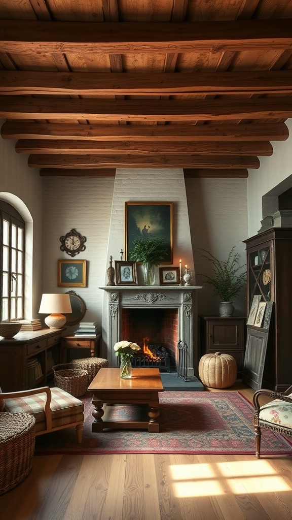charming exposed beams and vintage decor