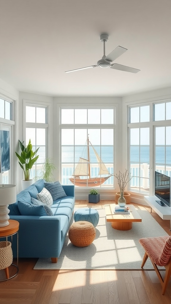 coastal charm with blue sofas