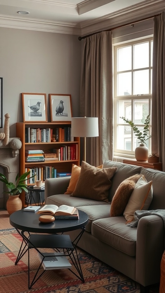 cozy reading nook in neutral tones