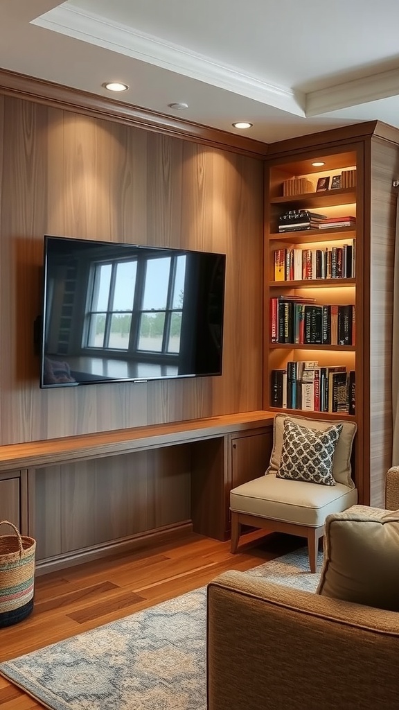 cozy reading nook integrated with tv wall 1