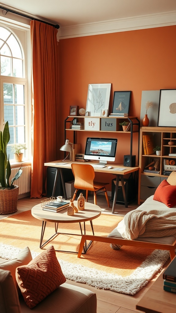 creative workspace within a living room