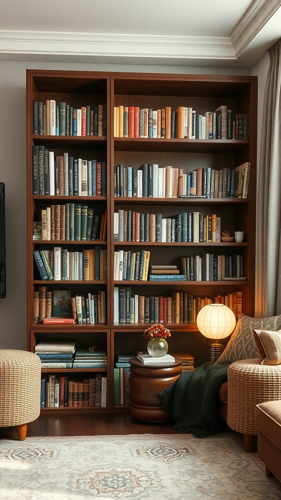 curated book collection in a cozy nook