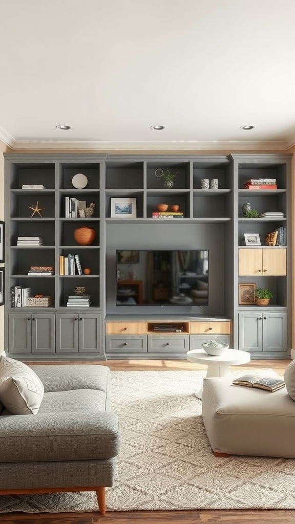 custom gray and beige built ins