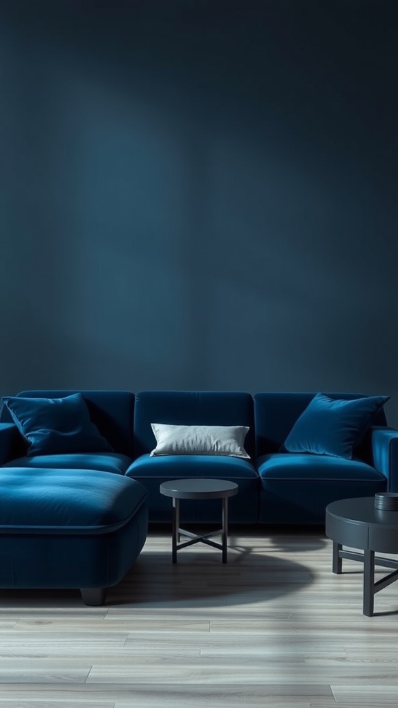 dynamic lines with dark blue sofa
