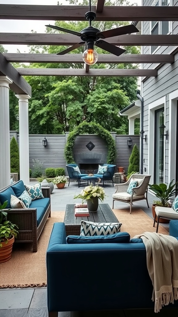 elegant outdoor living with dark blue