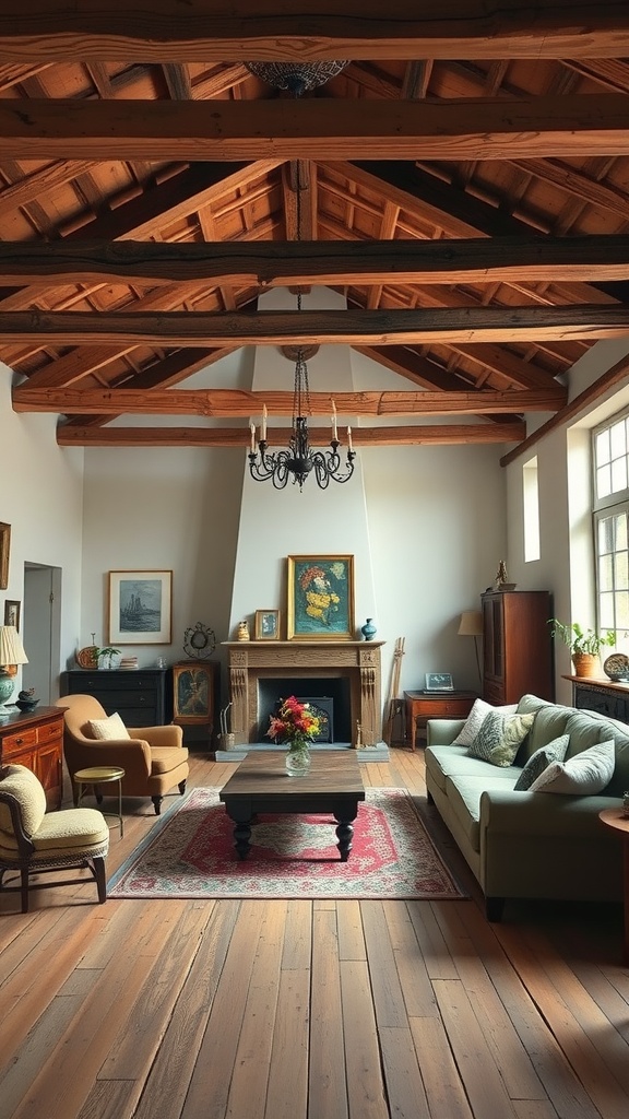exposed beams and vintage accents