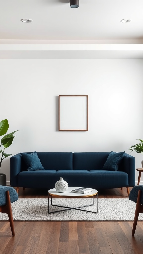 geometric patterns with dark blue sofa