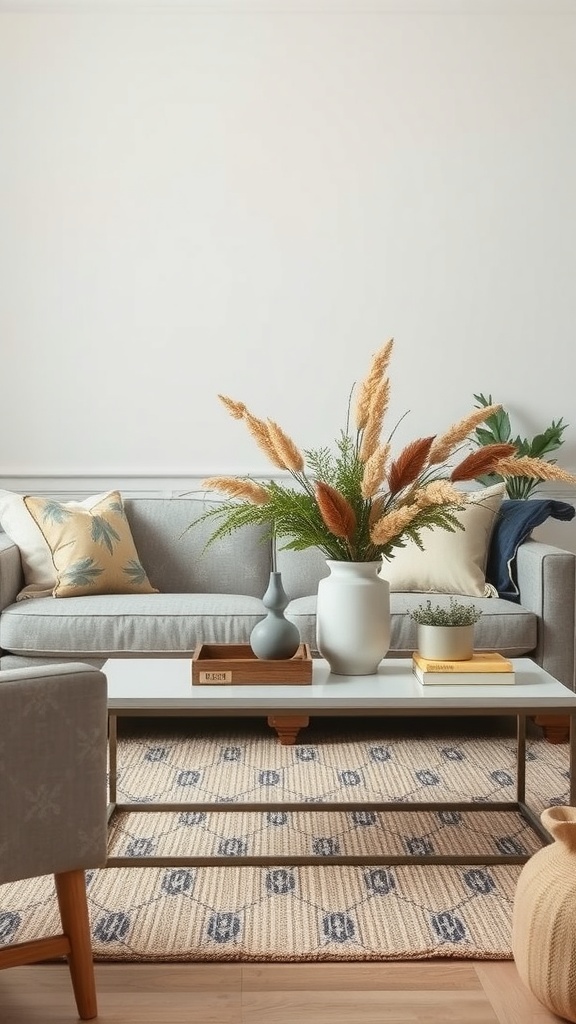 gray and beige coffee table centerpiece