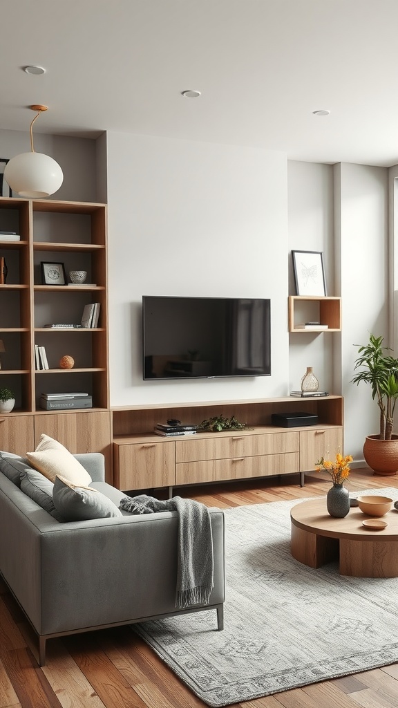 gray and beige open shelving ideas