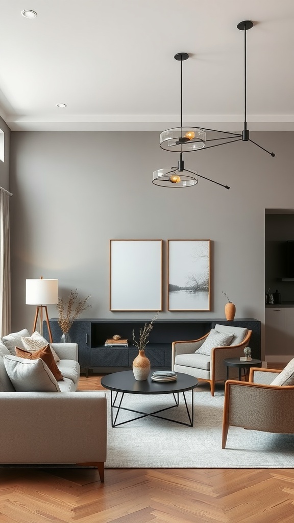 gray and beige statement lighting