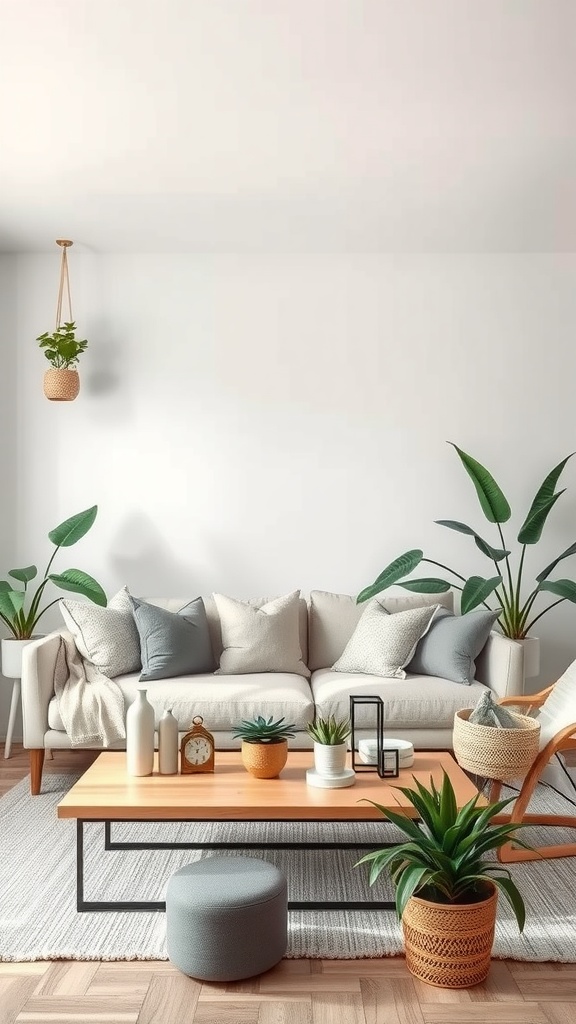 incorporating greenery with gray and beige
