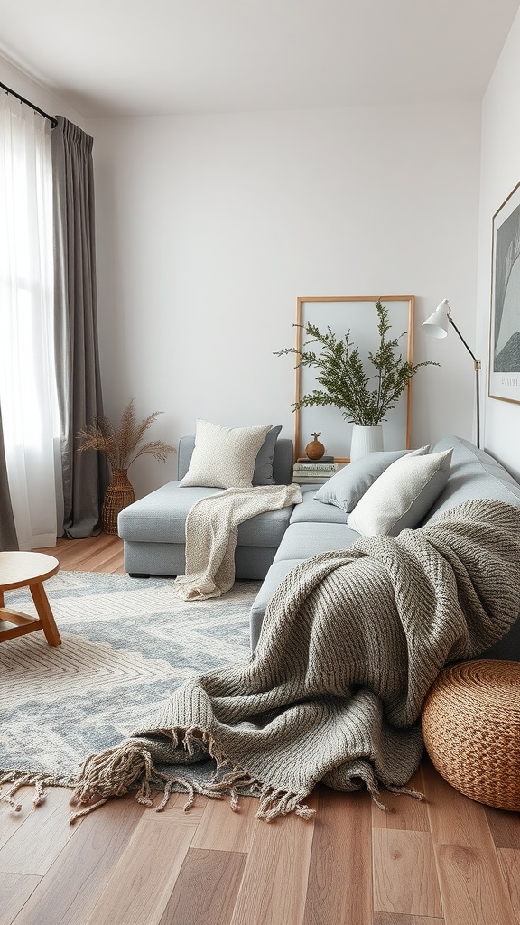 layered textiles in gray and beige