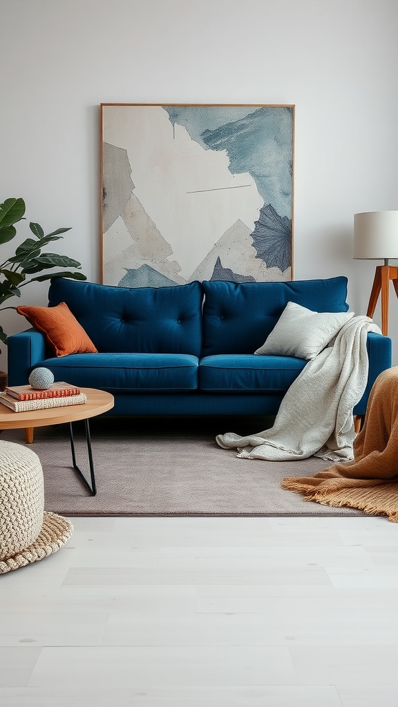 layered textures with blue upholstery