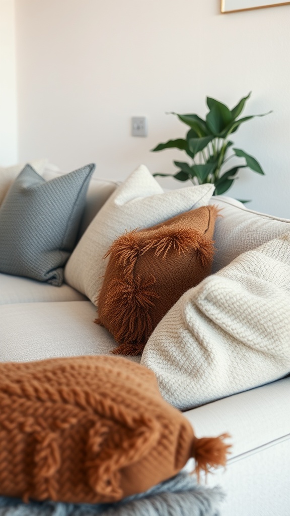 layered textures with throw pillows