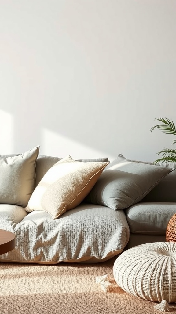 layering gray and beige cushions