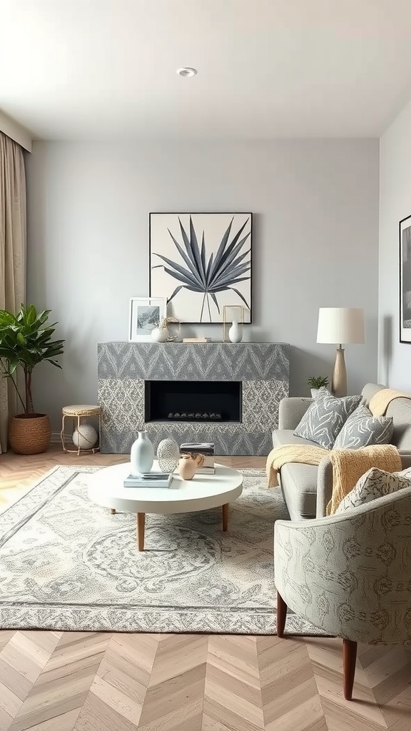mixing patterns in gray and beige