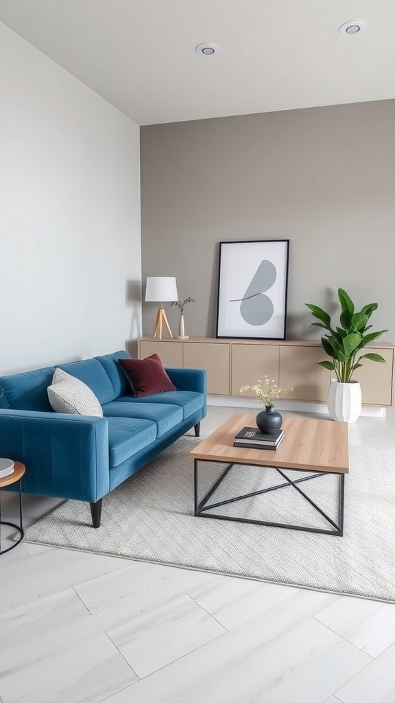 modern minimalism with a blue centerpiece