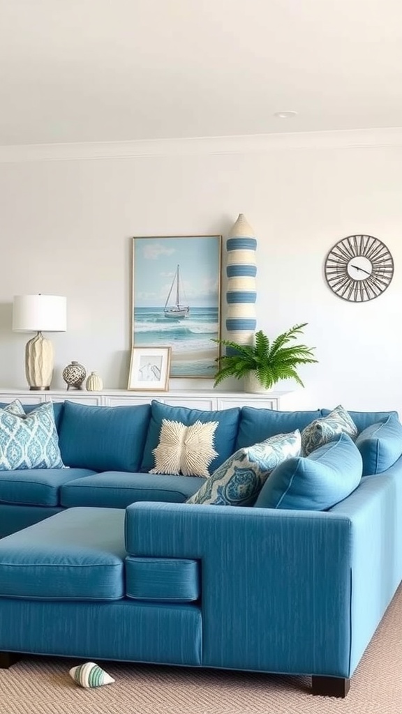 ocean inspired decor with blue sofas