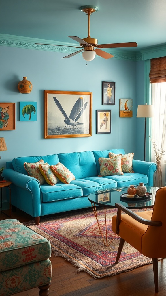 retro color palettes with aqua sofas 1