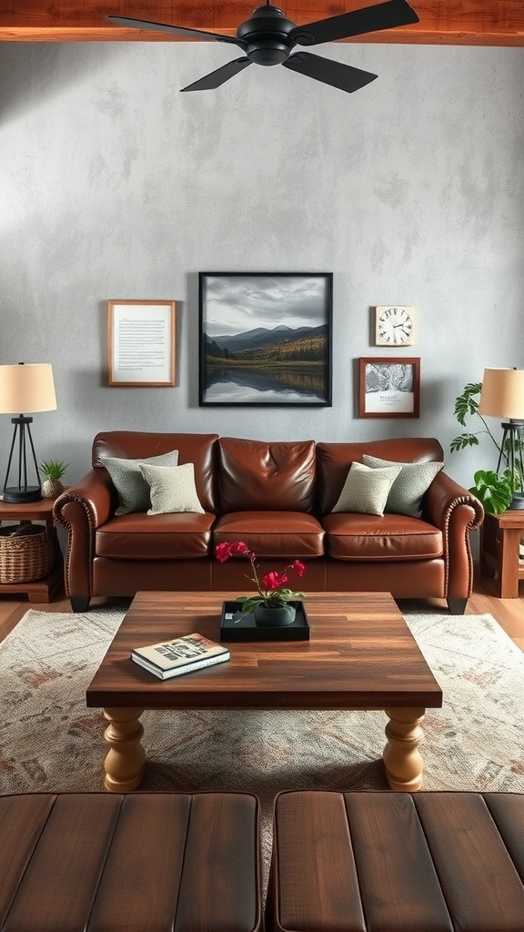 rustic brown leather sofa