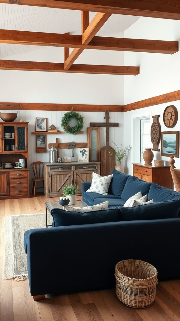 rustic farmhouse charm with dark blue