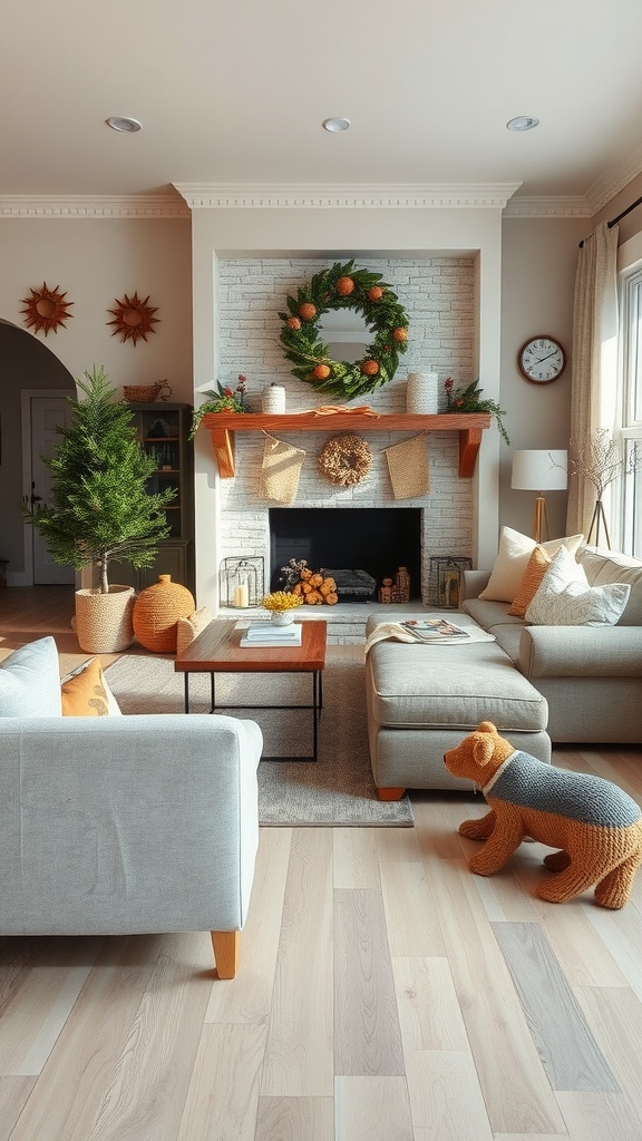seasonal decor with gray and brown