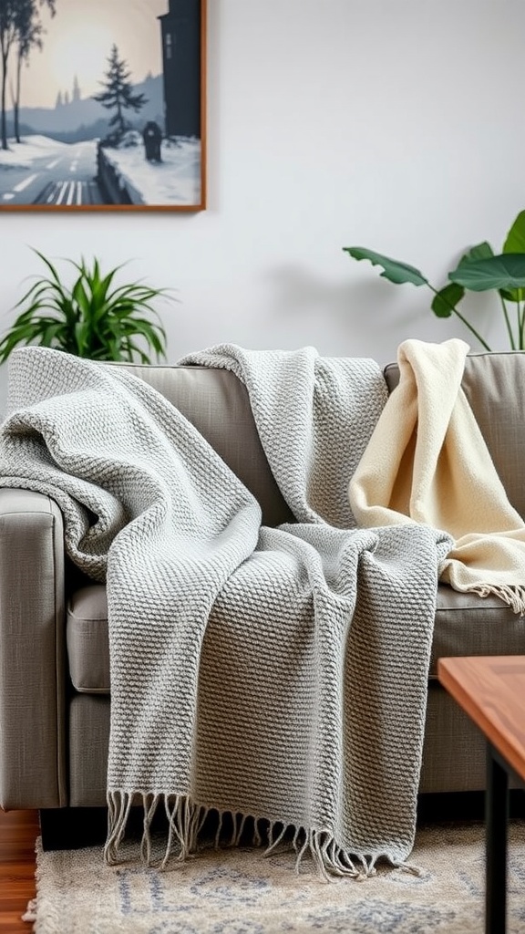 stylish gray and beige throw blankets