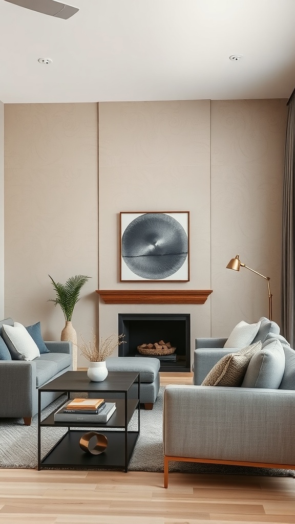 textured beige walls with gray decor