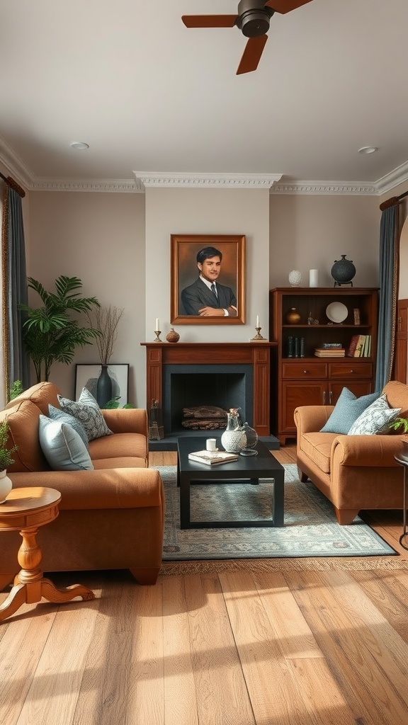 traditional brown furniture with gray accents