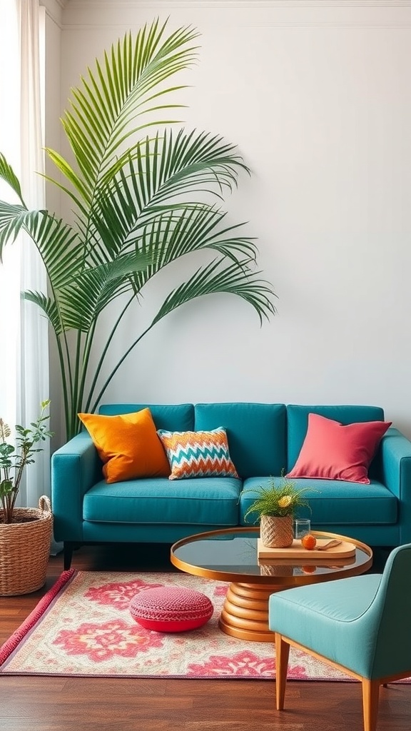 tropical touches with teal sofas