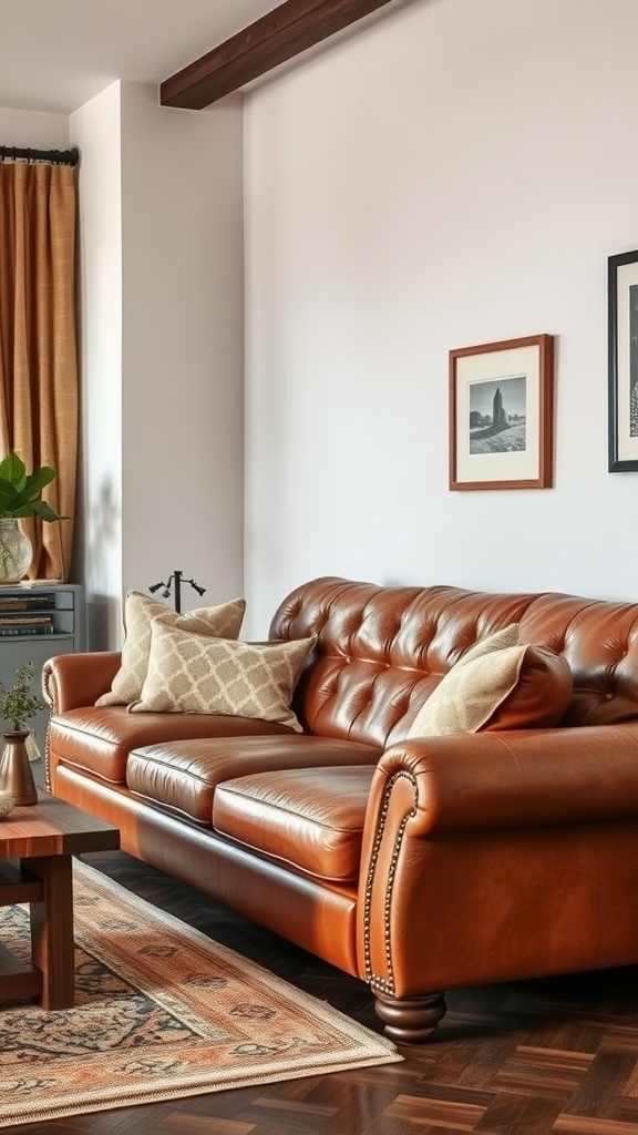 vintage leather and light brown fabric combination