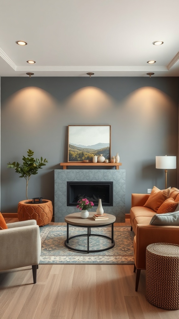 warm accent walls with gray