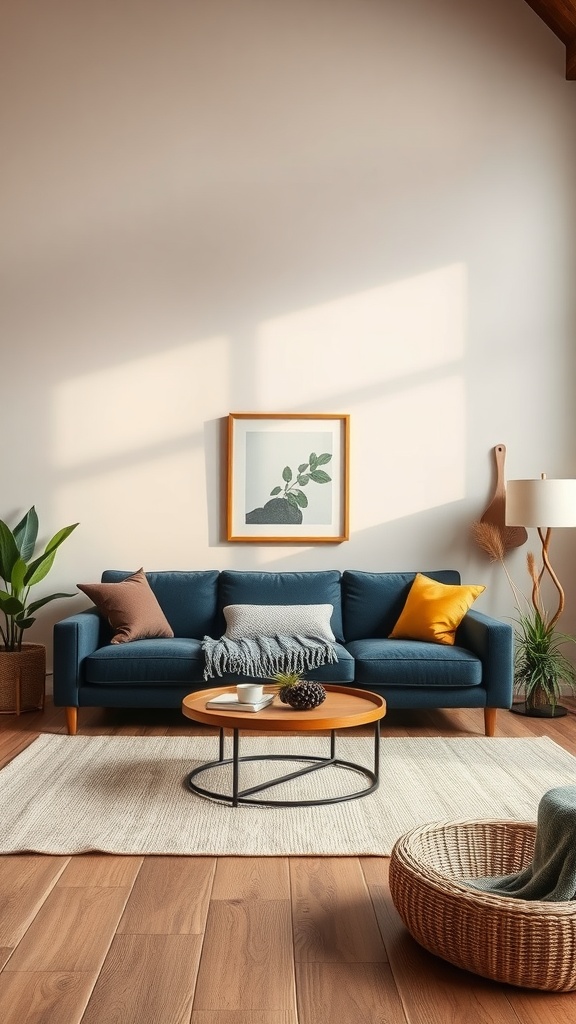 warm earth tones and dark blue