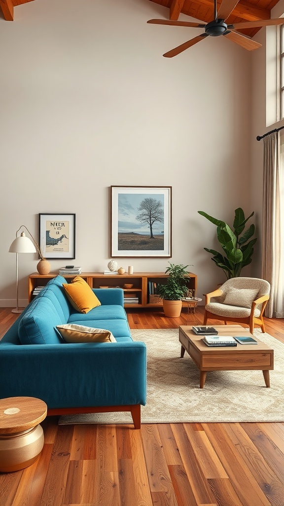 warm earth tones with blue