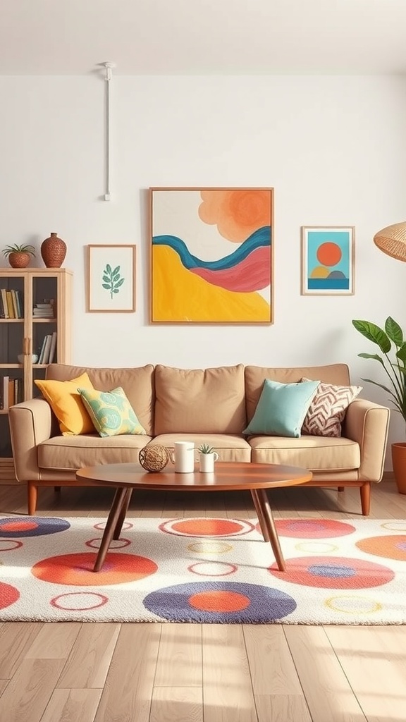 youthful vibe with light brown sofa and bold color