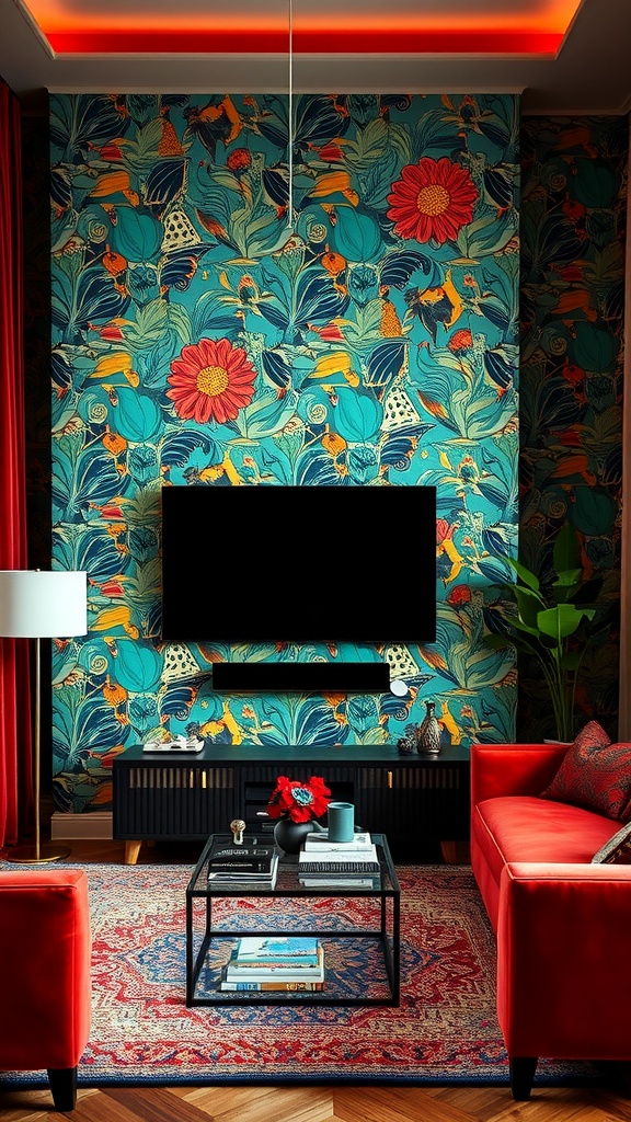 accent wall with bold wallpaper 2