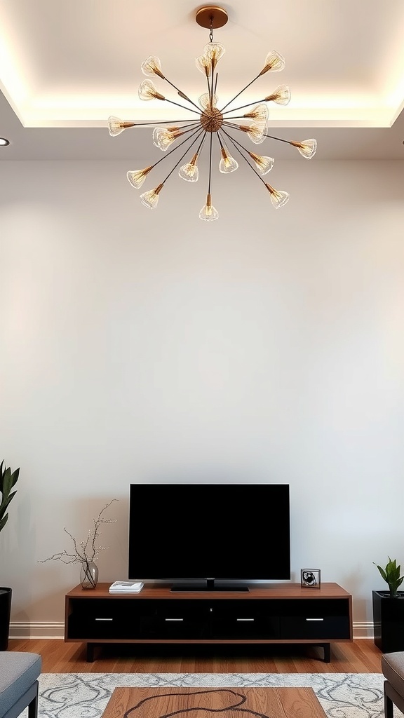 artistic lighting fixtures above the tv