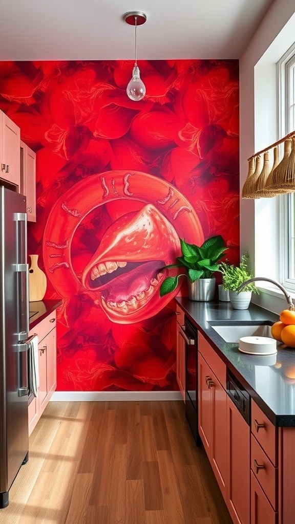 artistic red wall murals 1