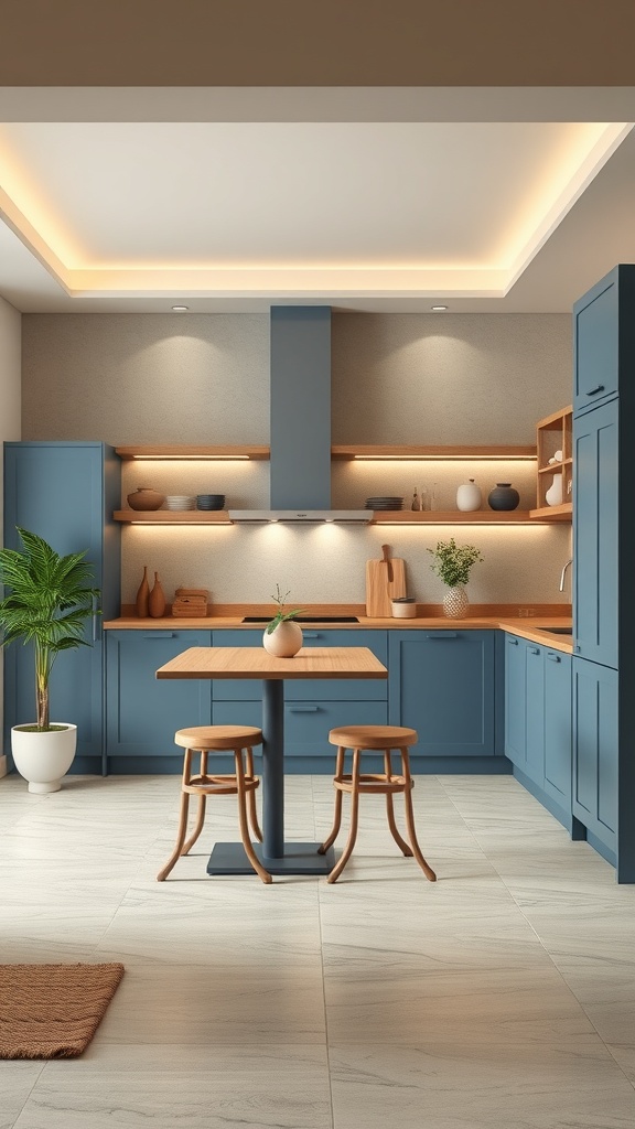 beige and blue color scheme