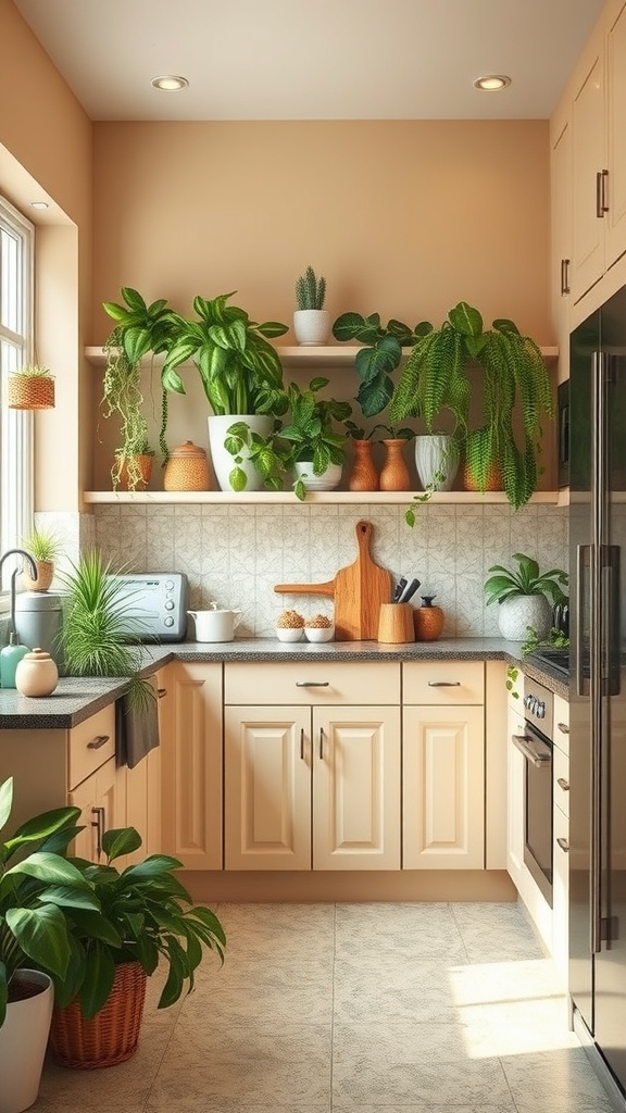 beige and green plant accents