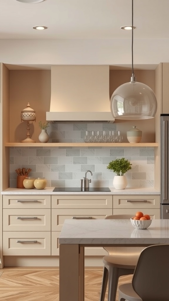 beige and silver metallic accents